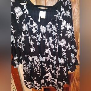 Forgotten Grace Black and White Floral Embroidered Blouse